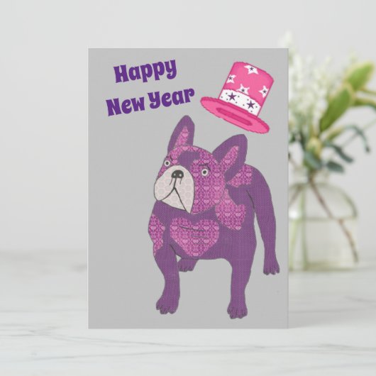 Cartes Pour Fêtes Annuelles Bouledogue français Nouvel An (Debout devant)