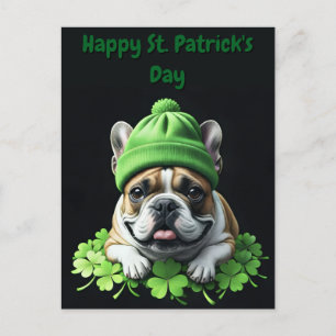 Cartes Pour Fêtes Annuelles Bouledogue français Saint-Patrick chance trèfle