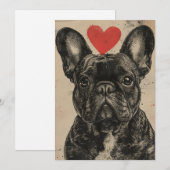 Cartes Pour Fêtes Annuelles Bouledogue français Saint-Valentin vintage  (Devant / Derrière)