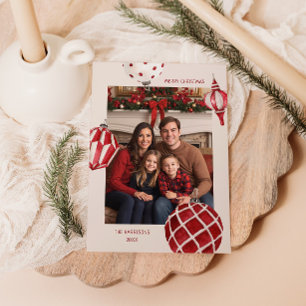 Cartes Pour Fêtes Annuelles Boules de Noël à l'aquarelle rouge Photo