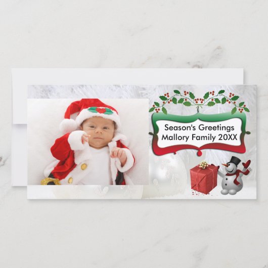 Cartes Pour Fêtes Annuelles Boules de Noël Blanches, Snowman, Arbres, Holly (Devant)