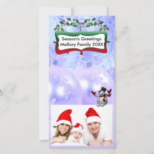 Cartes Pour Fêtes Annuelles Boules de Noël Bleues, Snowman, Arbres, Holly