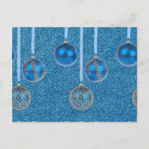 Cartes Pour Fêtes Annuelles Boules de Noël brillantes or bleu