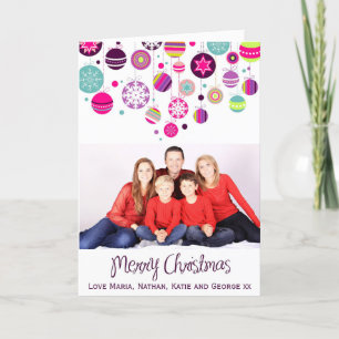 Cartes Pour Fêtes Annuelles Boules de Noël Colorées Personnalisées avec Photo 