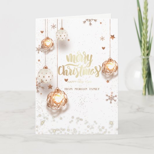 Cartes Pour Fêtes Annuelles Boules de Noël en or blanc (Devant)