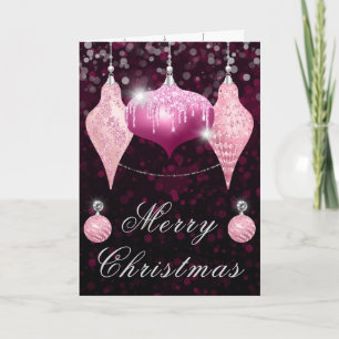 Cartes Pour Fêtes Annuelles Boules de Noël en paillettes roses et argentées