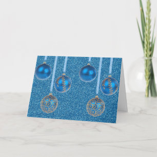 Cartes Pour Fêtes Annuelles Boules de Noël Pailletées Or Bleu