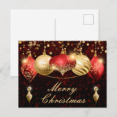 Cartes Pour Fêtes Annuelles Boules de Noël Rouge et Or (Devant / Derrière)