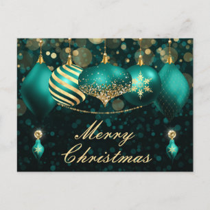 Cartes Pour Fêtes Annuelles Boules de Noël sarcelle et or Ornements