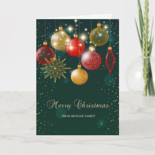 Cartes Pour Fêtes Annuelles Boules de Noël vert élégant et or rouge
