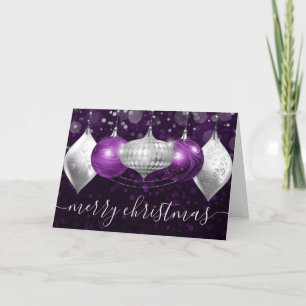Cartes Pour Fêtes Annuelles Boules de Noël Violet Argent et Or