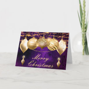 Cartes Pour Fêtes Annuelles Boules de Noël Violet et Or
