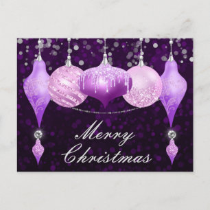 Cartes Pour Fêtes Annuelles Boules de Noël Violet, Rose et Argent