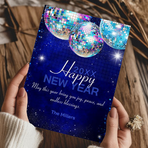 Cartes Pour Fêtes Annuelles Boules disco de fausse brillance bleu royal Bonne