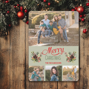 Cartes Pour Fêtes Annuelles Bouquet de cônes de pin vert sauge DIY Photo Noël