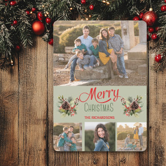 Cartes Pour Fêtes Annuelles Bouquet de cônes de pin vert sauge DIY Photo Noël