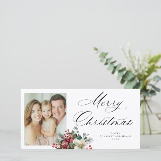 Cartes Pour Fêtes Annuelles Bouquet de fête de Noël au poinsettia joyeux (Debout devant)