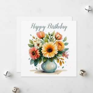 Cartes Pour Fêtes Annuelles Bouquet de fleurs d'aquarelle