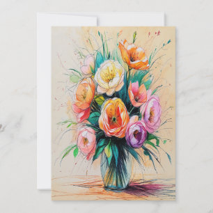 Cartes Pour Fêtes Annuelles Bouquet de fleurs jolies Art Crayons de couleur De