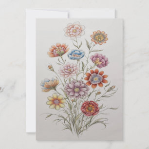 Cartes Pour Fêtes Annuelles Bouquet de fleurs sauvages Dessin aux crayons de c