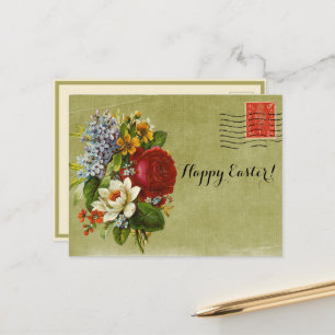 Cartes Pour Fêtes Annuelles Bouquet de fleurs vintages Courrier vert avec timb