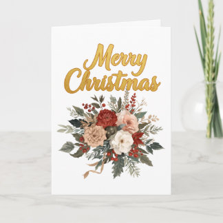 Cartes Pour Fêtes Annuelles Bouquet de Noël Fleurie Dorée Joyeux Noël