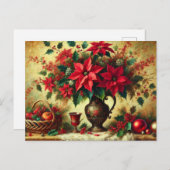Cartes Pour Fêtes Annuelles Bouquet de Noël Rouge Poinsettia (Devant / Derrière)