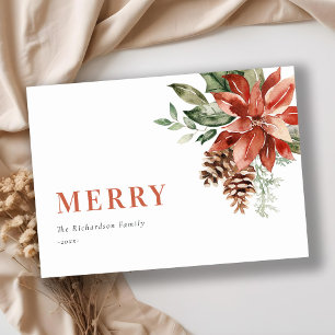 Cartes Pour Fêtes Annuelles Bouquet de poinsettia joyeux aquarelle pin noël H