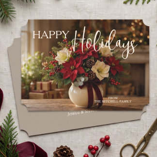 Cartes Pour Fêtes Annuelles Bouquet de poinsettia personnalisé Photo florale