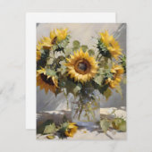 Cartes Pour Fêtes Annuelles Bouquet De Tournesols D - Huiles (Devant / Derrière)