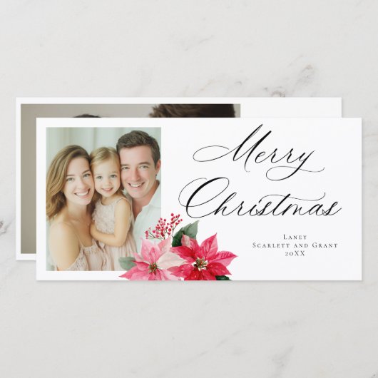 Cartes Pour Fêtes Annuelles Bouquet des fêtes de Noël au poinsettia joyeux (Devant / Derrière)