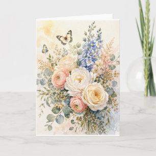 Cartes Pour Fêtes Annuelles Bouquet Élégant de Fleurs Sauvages à l'Aquarelle