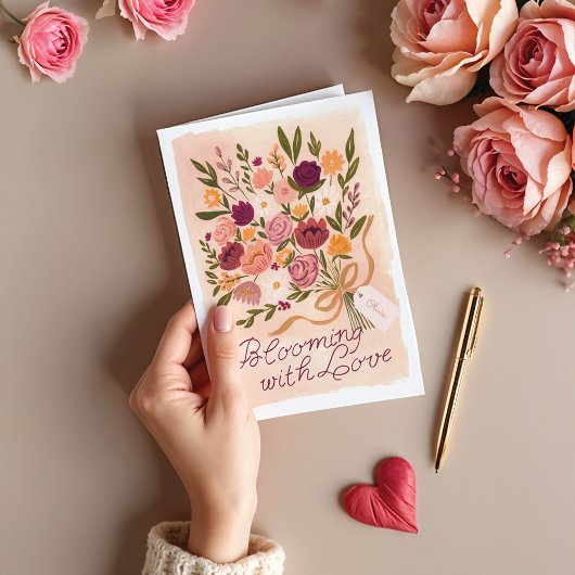 Cartes Pour Fêtes Annuelles Bouquet fleuri Bow Valentine's Day Card
