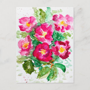 Cartes Pour Fêtes Annuelles Bouquet floral aquarelle de roses sauvages roses