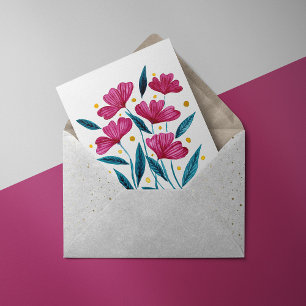 Cartes Pour Fêtes Annuelles Bouquet floral mignon - magenta et turquoise