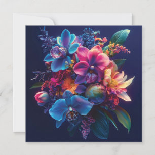 Cartes Pour Fêtes Annuelles Bouquet floral vif aux fleurs de néon