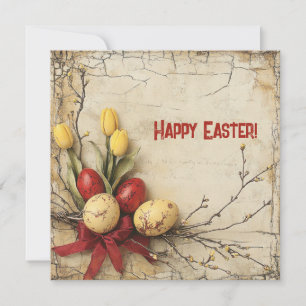 Cartes Pour Fêtes Annuelles Bouquet rétro rouge et jaune tulipes œufs de Pâque