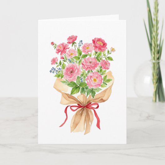 Cartes Pour Fêtes Annuelles Bouquet rose Aquarelle (Devant)