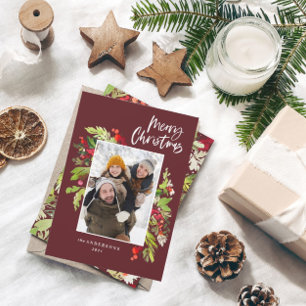 Cartes Pour Fêtes Annuelles Bourgogne feuillage de Noël rustique 1 photo