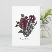 Cartes Pour Fêtes Annuelles Bourgogne Floral Squelette Gothique (Debout devant)