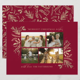 Cartes Pour Fêtes Annuelles Bourgogne Or 4 Photo Famille Noël Collage