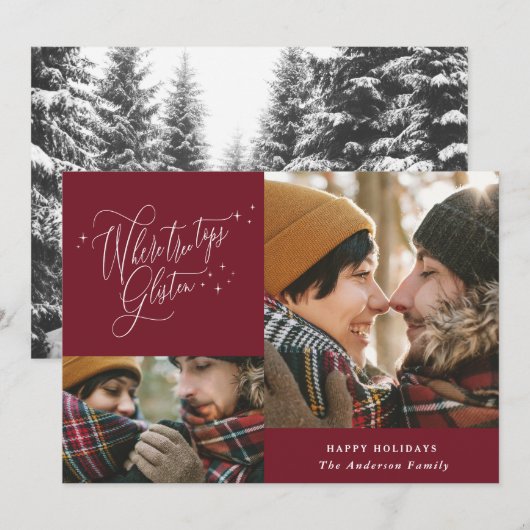 Cartes Pour Fêtes Annuelles Bourgogne photo collage élégant script Noël (Devant / Derrière)