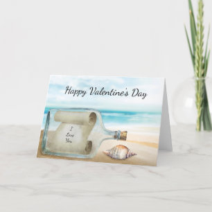 Cartes Pour Fêtes Annuelles Bouteille de message d'amour Plage Joyeuse Saint-V