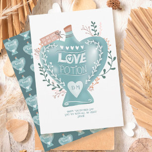 Cartes Pour Fêtes Annuelles Bouteille de philtre d'amour floral bleu pour la S