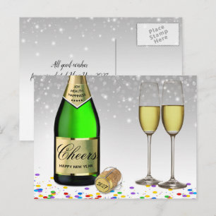 Cartes Pour Fêtes Annuelles Bouteille de vin mousseux Bonne Année 2027