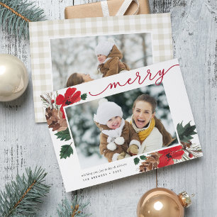 Cartes Pour Fêtes Annuelles Bouton rustique   Aquarelle Florale Photo Noël