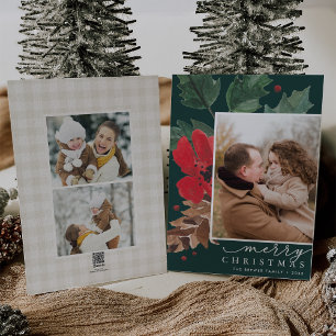 Cartes Pour Fêtes Annuelles Bouton rustique Photo de Noël aquarelle
