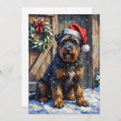 Cartes Pour Fêtes Annuelles Bouvier des Flandres Snowy Farm Christmas (Devant / Derrière)