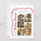 Cartes Pour Fêtes Annuelles Bow Christmas Blessings Script Family 6 Photos (Devant)