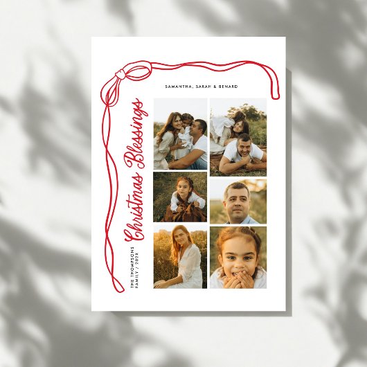 Cartes Pour Fêtes Annuelles Bow Christmas Blessings Script Family 6 Photos